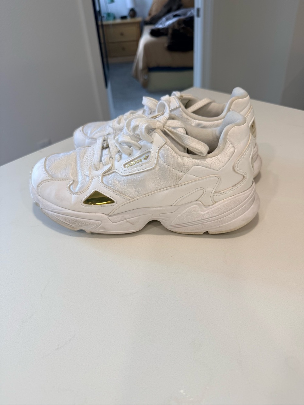 adidas Kids White Chunky Sneakers with Gold Accent
